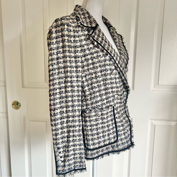 Veronica Beard Tweed Theron Blazer Double Breasted Jacket Camel Blue US 10 NEW - Picture 7 of 12